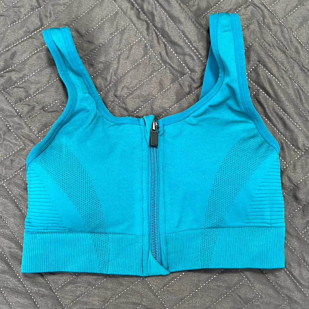 All in Motion teal zip up sports bra